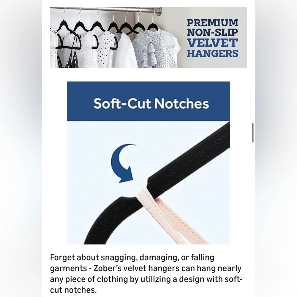 Zober Black Velvet Non-Slip Clothes Hangers | Slim Space-Saving | Box of 50